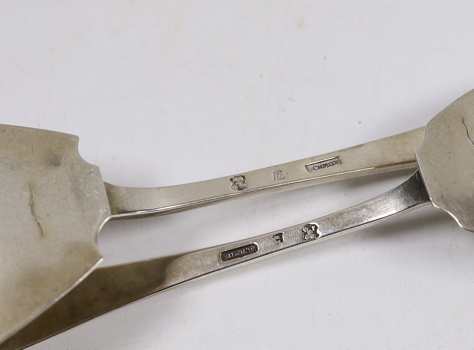 Two Scandinavian white metal soup ladles, longest 37.7cm and two fish slices, by Schmid, 19oz.